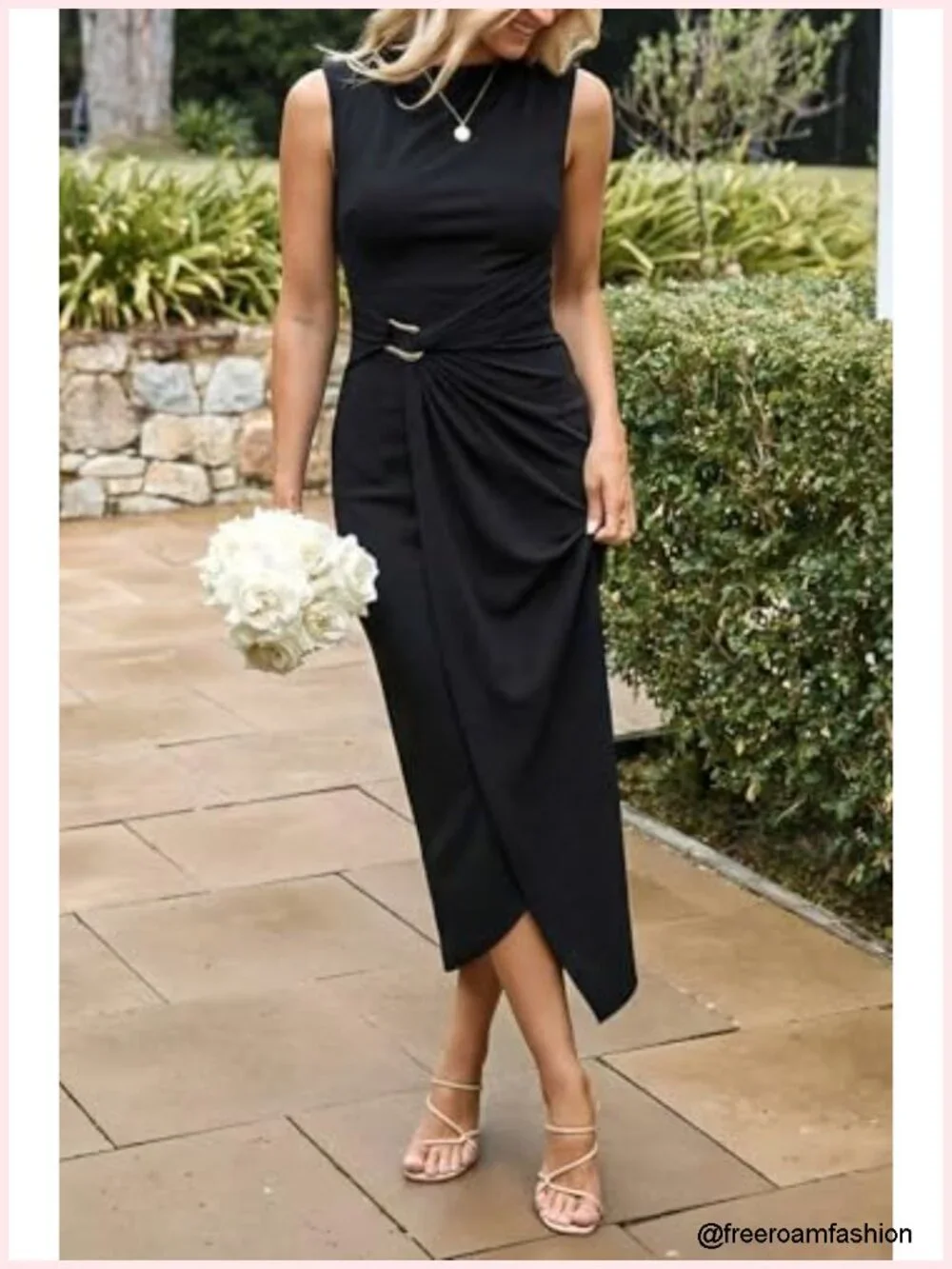 Mock Neck Ruched Bodycon Midi Dress Sleeveless Party